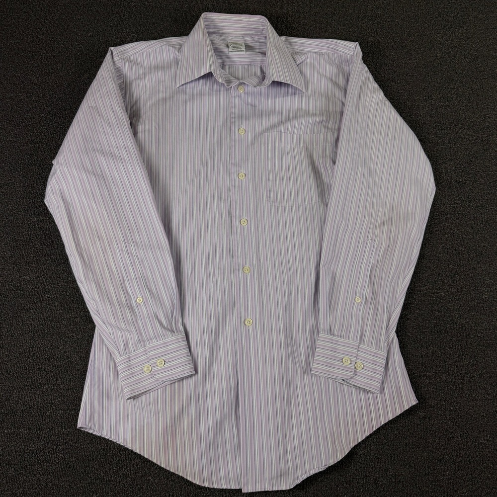 Pronto Uomo Dress Shirt Mens 15 32/33 Slim Fit Purple Striped Non-Iron EUC